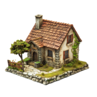 Small, isolated farmhouse with a rustic design against a plain transparent background, evoking a serene countryside vibe, small farm house, isolated transparent background png
