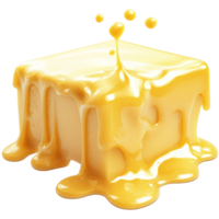Butter melting and dripping on a surface, creating a rich and enticing visual experience, Butter melting isolated png