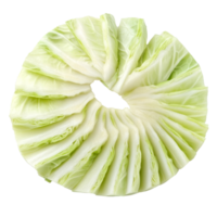 Sliced cabbage arranged in a circular pattern on a transparent background highlighting its fresh layers and texture, Cabbage sliced isolated on transparent background png