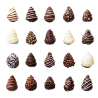 Aerial view of decorated chocolate trees arranged on a transparent background for festive celebrations, Aerial View of Christmas Chocolate Trees on transparent background png
