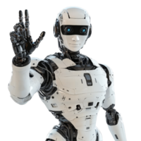A humanoid robot with expressive features waves its hand against a clean transparent background, Humanoid Robot Waving Hand on transparent background png