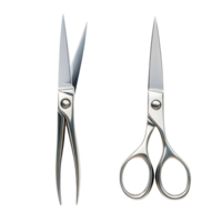 Top view of open and closed scissors on a transparent background showcasing sharp blades and ergonomic design, Top view of open and closed scissors isolated on transparent background png