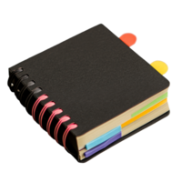 Closed black notebook with spiral binding and colorful tabs on a light gray surface during a calm afternoon, Closed paper notebook with black coverspiral bindingand colorful tabs png