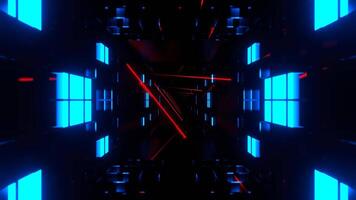 Blue and Red Cyber Tunnel with Glowing Neon Lines and Squares Background VJ Loop in 4K video