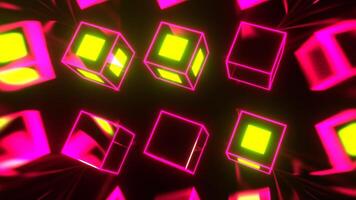 luz verde e Rosa estroboscópico néon girando cubos fundo vj ciclo dentro 4k video