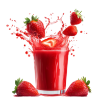 Refreshing strawberry juice splashes dramatically with fresh strawberries isolated against a transparent background, Strawberry juice splashing with its fruits isolated png