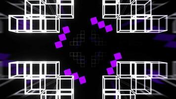 Light Green Purple and White Neon Flashing Geometric Cube Patterns Background VJ Loop in 4K video