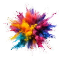 Vibrant color powder explosion on a transparent background creating a dynamic and energetic visual experience, color powder explosion isolated on transparent transparent background png