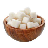 vers transparant suiker kubussen netjes geregeld in een houten kom geïsoleerd Aan een schoon transparant achtergrond voor culinaire toont, suiker kubus in hout kom geïsoleerd Aan transparant achtergrond png