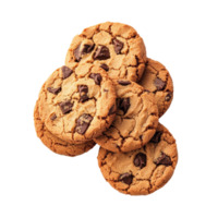 Warm chocolate chip cookies stacked on a transparent background inviting indulgence in a sweet treat at any time of day, cookies on transparent background png