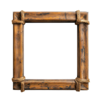 Rustic wooden frame with twine on a clean transparent background, perfect for displaying artwork or photographs, typical wooden frame on a transparent background png