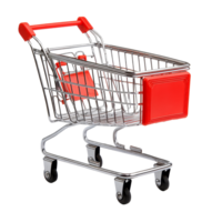 Empty shopping cart on a transparent background ready for grocery or retail shopping tasks, Empty shopping cart isolated png