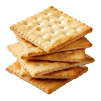 Stack of crispy crackers isolated on a clean transparent background, showcasing their texture and color in a like hue, Cracker isolated on transparent background png