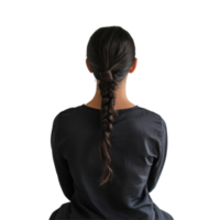 Back view of a woman with a ponytail sitting quietly against a transparent background, Back View of Woman Sitting with Ponytail on transparent background png