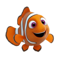 Cartoon clownfish character Nemo swimming joyfully against a simple transparent background, 3D Cartoon Clownfish, Nemo Character on transparent background png