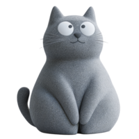 Cartoonstyle grey stone cat statue sitting on a transparent background with large eyes and a playful expression, Grey Stone Cat Statue in 3D Cartoon Style on transparent background png