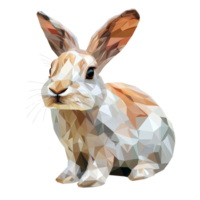 Polygonal rabbit artwork with geometric shapes displayed on a clean transparent background for visual appeal, Polygonal rabbit on transparent background. Geometric polygonal rabbit transparent png