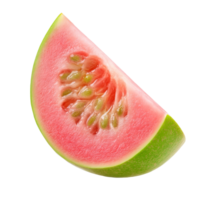 Freshly sliced pink guava fruit showcasing vibrant color and texture on a clean transparent background, slice pink guava fruit isolated on transparent background png