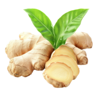 Fresh ginger root with green leaves on a clean transparent background showcasing its natural beauty and culinary versatility, ginger with leaf isolated on transparent background png