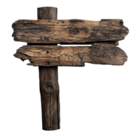 Old rustic wooden signboard standing alone on a transparent background suitable for various signage purposes, old wooden signboard isolated on transparent background png
