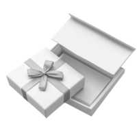 Elegant transparent open gift box with silver ribbon on a simple background ready for special occasions, transparent open gift box png