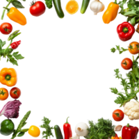 Fresh groceries arranged in a vibrant frame with ample copy space for recipes or menus, Frame made of of fresh groceries and copy space png