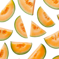 Cantaloupe melon slices arranged neatly on a transparent background for a fresh and vibrant display, cantaloupe melon slices on transparent background png