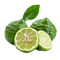 Fresh bergamot fruit cut in half showcasing its distinct texture and vibrant green color, ripe bergamot isolated on transparent background png