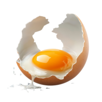 A cracked eggshell revealing bright yellow yolk and clear egg transparent on a clean, transparent background, Cracked egg shell revealing egg yolk and transparent isolated png