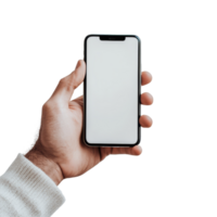 A man holds a smartphone with a blank screen against a soft transparent background, a man using hand holding the smartphone on transparent backgroundfile png