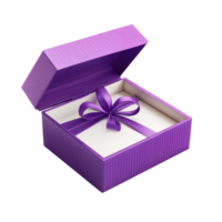 A purple open gift box with a ribbon bow, perfect for celebrations and surprises, displayed on a plain background, Purple open gift box isolated png