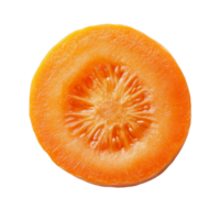 A fresh carrot slice isolated on a transparent background showcasing its vibrant orange color and texture, Carrot slice top view isolated on transparent background png