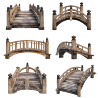 A collection of old timber bridges showcasing diverse architectural styles on a transparent background, Various types of old timber bridge transparent background png