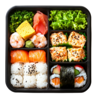 Enjoy a delicious and colorful bento box featuring sushi and fresh ingredients on a transparent background, boiled egg isolated on ransparent transparent background png