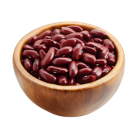 Red beans in a wooden bowl on a clean transparent background highlighting their rich color and texture, red beans in wood bowl isolated on transparent background png
