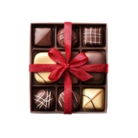 Delicious Christmas chocolate gift box with assorted pralines and elegant red ribbon on a pristine transparent background, christmas chocolate gift box isolated on transparent background png