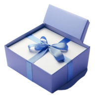 A beautifully wrapped blue gift box with ribbon on a transparent background ready for any special occasion, Blue open gift box with ribbon over transparent background png
