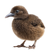 Young kiwi bird standing on a transparent background showcasing its fluffy, brown plumage with detailed features, Red kiwi fruit isolated on transparent background png