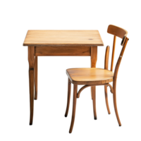 Simple wooden table and chair set against a clean transparent background, perfect for minimalist design, Wood table and chair on transparent background. wooden table with chair transparent background png