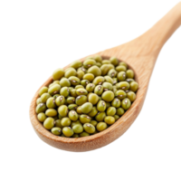 Fresh mung beans in a wooden spoon on a clean transparent background creating a natural food presentation, Mung bean in wood spoon isolated on transparent background png