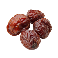 Dried jujube fruit arranged on a clean transparent background showcasing its rich color and unique texture, Jujube Chinese dried on transparent background png