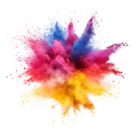 Colorful powder explosions create vibrant clouds on a transparent background, showcasing multiple hues in an artistic display, Colorful Powder Explosions on transparent background png