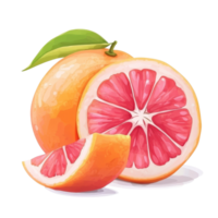 Fresh pink grapefruit with a sliced wedge on a transparent background showcasing vibrant colors and textures, pink orange or grapefruit with slice isolated on transparent background png