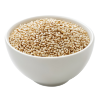 Fresh sesame seeds in a transparent bowl on a clean transparent background showcasing their natural texture and color, Sesame seeds in transparent bowl isolated on transparent background png