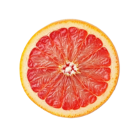 Ripe pink grapefruit slice cut in half on a clean transparent background showcasing juicy citrus texture, Ripe slice of pink grapefruit citrus fruit on transparent background png