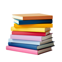Colorful stack of books in varying sizes isolated on a transparent background, showcasing a vibrant reading selection, Stack colorful books of varying sizes isolated on transparent background png