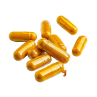 Turmeric capsules scattered on a clean transparent background, showcasing natural health supplements for wellness, Turmeric Capsule on transparent background png