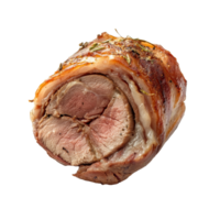 A delicious slice of roasted meat served in a halved roll with herbs on a clean transparent background, slice of meat served in a halved roll isolated on transparent background png