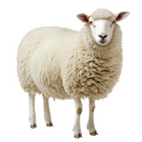 A fluffy transparent sheep stands alone against a stark transparent background, exhibiting its thick wool coat and gentle features, Sheep isolated transparent background png