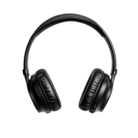 Stylish black headphones isolated on a clean transparent background with subtle shadow detail, black headphones, file of isolated object with shadow on transparent background png